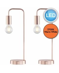 Set of 2 Pipe - Copper Rose Gold Lamps with LED Bulb