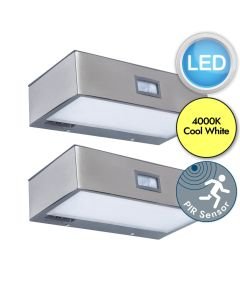 Set of 2 Brick - LED Stainless Steel Clear IP44 Solar Outdoor Sensor Wall Lights
