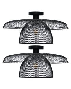 Set of 2 Cassidy - Black Metal Wire Tiered Flush Ceiling Lights