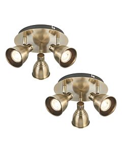 Set of 2 Colson - Antique Brass 3 Way Adjustable Ceiling Spotlights