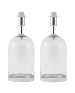 Pair of Chrome and Glass Cloche Design Table Lamp Bases