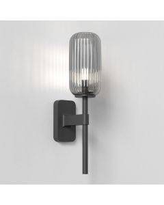 Astro Lighting - Tacoma Single 1429004 & 5036010 - IP44 Matt Black Wall Light with Smoked Ribbed Reed Glass Shade