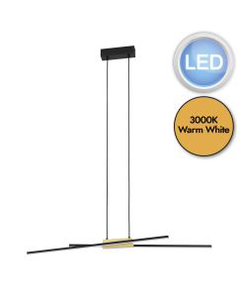 Eglo Lighting - Panagria - 900489 - LED Black Natural Wood White 2 Light Bar Ceiling Pendant Light
