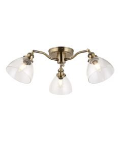 Endon Lighting - Hansen - 97247 - Antique Brass Clear Glass 3 Light Flush Ceiling Light