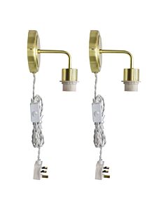 Set of 2 Toby - Satin Brass Plug in Wall Light Fittings Only