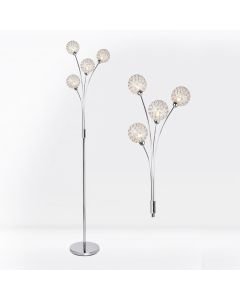 4 Light Chrome Plated Floor Standard Light with Jewelled Clear Beaded Shades