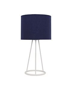 Tripod - White Tripod Table Lamp with Ring Detail and Navy Blue Fabric Shade