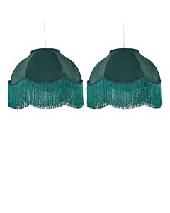 Set of 2 Fringe - Dark Green Velvet Fringed Pendant or Lamp Shades