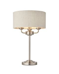 Endon Lighting - Highclere - 94369 - Brushed Chrome Natural 3 Light Table Lamp With Shade