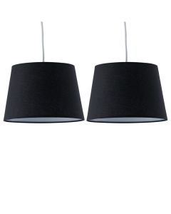 Set of 2 Black Cotton 23cm Tapered Cylinder Pendant or Lamp Shades