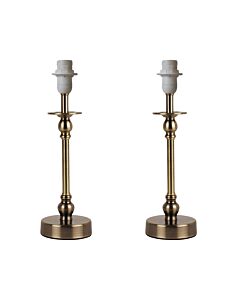 Set of 2 Antique Brass Stick Table Lamp Bases with Deco Details