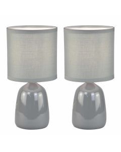 Cleo - Set of 2 Grey Ceramic 26cm Lamps With Shades