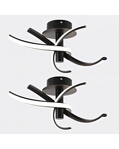 Set of 2 Matt Black LED Twist Ceiling Lights