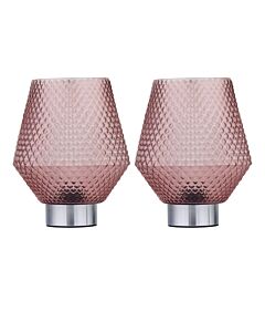 Set of 2 Porter - Battery Operated Chrome Lamps Pink Textured Glass