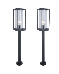 Set of 2 Flair - Black Clear Glass IP44 Outdoor Post Lights