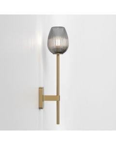 Astro Lighting - Tacoma Single Grande 1429009 & 5036008 - IP44 Antique Brass Wall Light with Smoked Ribbed Tulip Glass Shade