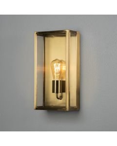 Konstsmide - Carpi - 7349-800 - Brushed Brass Clear Glass IP44 Outdoor Half Lantern Wall Light