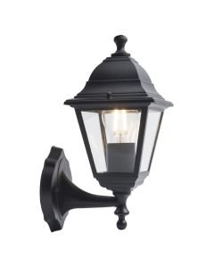 Cambridge - Black with Clear Glass Four Sided Lantern IP44 Outdoor Wall Light