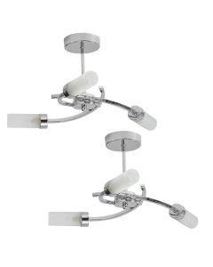 Set of 2 Spiral - 3 Arm Ceiling Fittings with Frosted Glass Shades