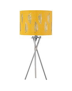 Chrome Tripod Table Lamp with Ochre Fern Cut Out Shade