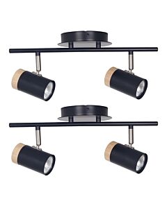 Set of 2 Stratton - Black with Wood Detail Two Way Spotlights