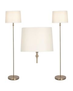 Set of 2 Antique Brass Floor Lamps with Cream Shades