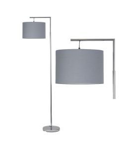 Chrome Angled Floor Lamp with Grey Cotton Shade