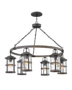 Quintiesse - Lakehouse - QN-LAKEHOUSE6-P-DZ - Aged Zinc Grey Clear Seeded Glass 6 Light IP44 Outdoor Ceiling Pendant Light
