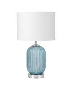 Turquoise Ribbed Glass Lamp with White Shade