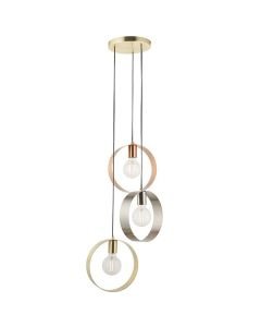 Endon Lighting - Hoop - 81922 - Brushed Brass Copper 3 Light Ceiling Pendant Light