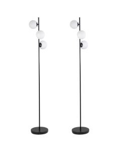 Pair of Black Floor Lamp with Opal Globe Shades