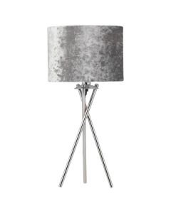 Chrome Tripod Table Lamp with Grey Crushed Velvet Shade