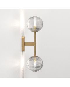 Astro Lighting - Tacoma Twin 1429008 & 5036003 - IP44 Antique Brass Wall Light with Clear Ribbed Glass Shades