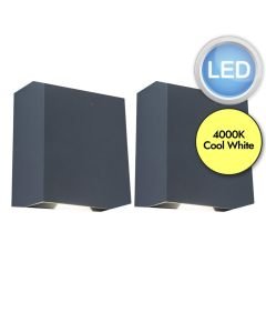 Set of 2 Gemini Beams - 10W LED Dark Grey Clear Glass 2 Light IP54 Outdoor Wall Washer Lights