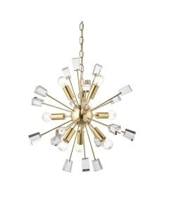Endon Lighting - Miro - 90293 - Satin Brass Clear Crystal Glass 9 Light Ceiling Pendant Light