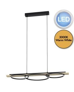 Eglo Lighting - Boyal - 99625 - LED Black Wood White 2 Light Bar Ceiling Pendant Light
