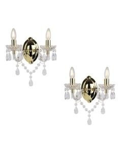 Set of 2 - Marie Therese 2 Lights Clear & Gold Wall Bracket Chandelier Lights