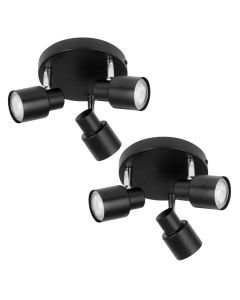 Set of 2 Black 3 Light IP44 Bathroom Round Spotlights