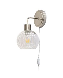 Toby - Satin Nickel Plug in Wall Light with Betchley Clear Shade