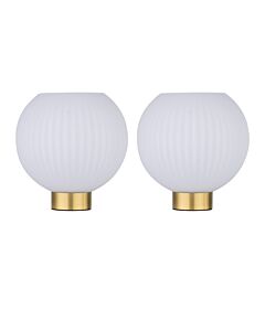 Set of 2 Betchley - Battery Operated Satin Brass Lamp with White Glass
