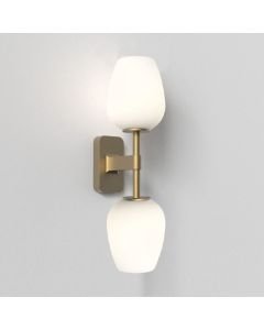 Astro Lighting - Tacoma Twin 1429008 & 5036007 - IP44 Antique Brass Wall Light with Opal Tulip Glass Shades
