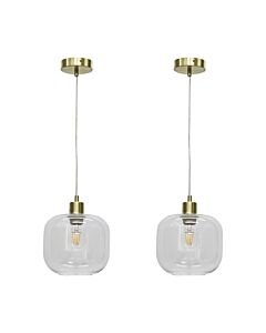 Set of 2 Bletch - Clear Glass with Satin Brass Pendant Fittings