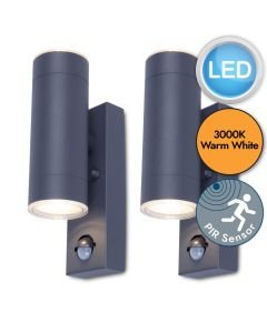 Set of 2 Grange - LED Black Clear 2 Light IP44 Outdoor Sensor Wall Lights