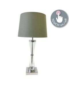 Chrome Plate Table Touch Light with Grey Cotton Fabric Shade
