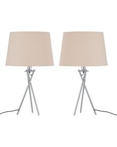 Set of 2 Tripod Table Lamps with Natural Cotton Fabric Shades