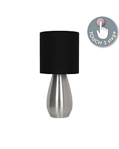 Bullet - Satin Nickel Touch Table Lamp with Black Fabric Shade