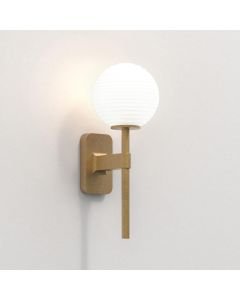 Astro Lighting - Tacoma Single 1429007 & 5036004 - IP44 Antique Brass Wall Light with White Ribbed Glass Shade