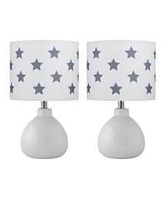 Set of 2 Tuscan - White Ceramic Lamps with White & Grey Stars Shade