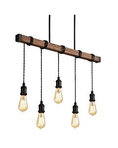 Foxton - Wood 5 Light Hanging Bar Pendant