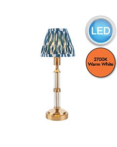 Endon Lighting - Morton Rechargeable & Ikat 16cm - 114846 - LED Aged Brass Blue Touch Table Lamp With Shade